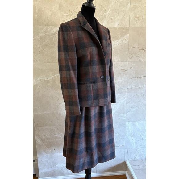 VTG Pendleton Plaid Wool Blazer Skirt Set - Small Brown USA Dark Academia Preppy - Picture 4 of 15